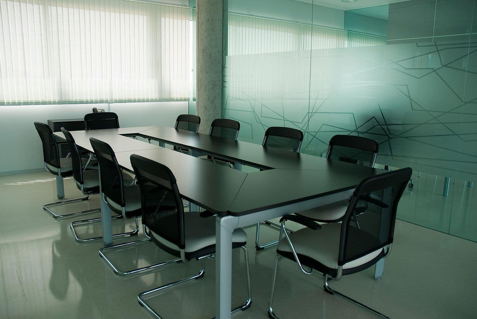 Frosted glass in conference room partitions