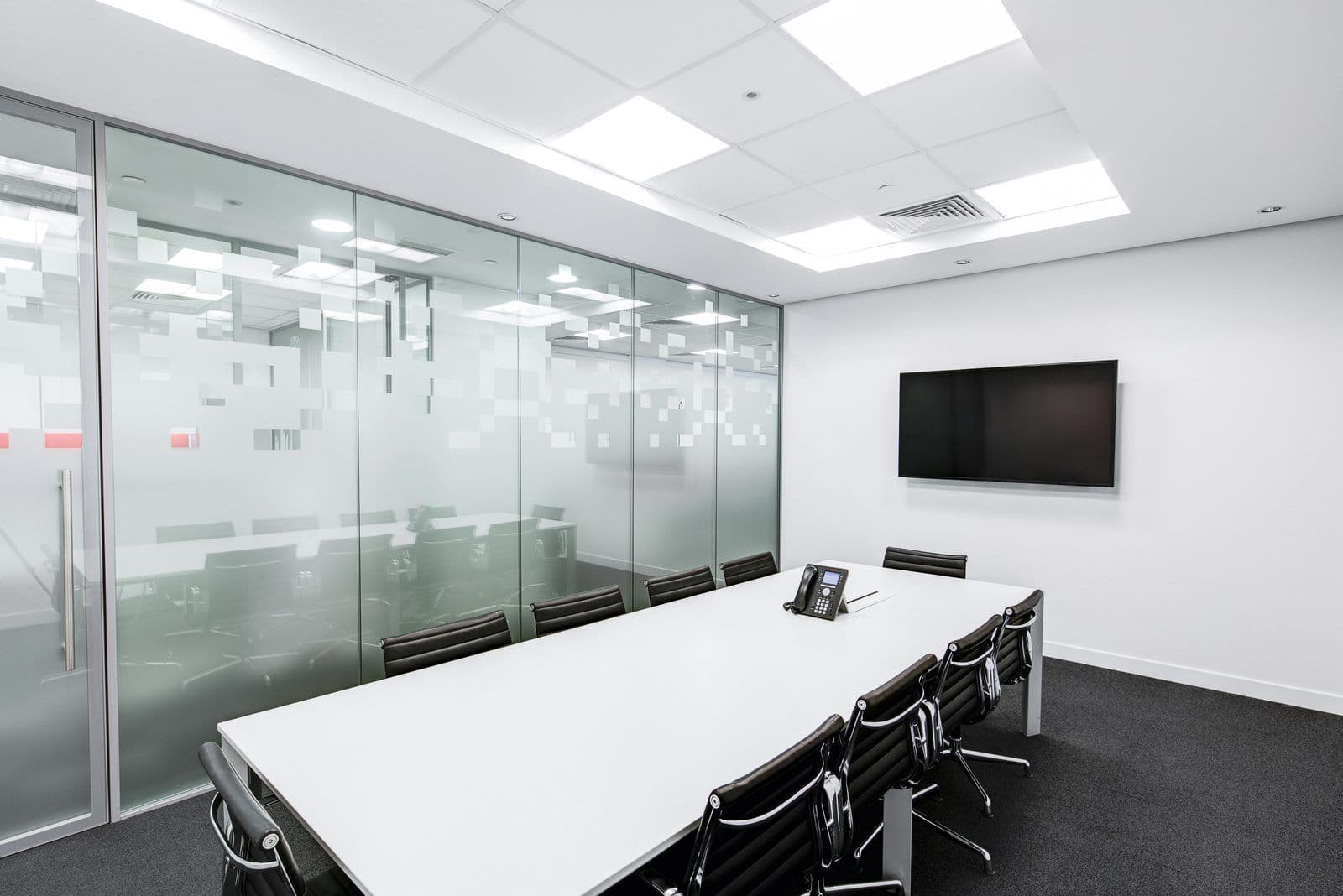 Glass partitions in an office boardroom in Vilnius