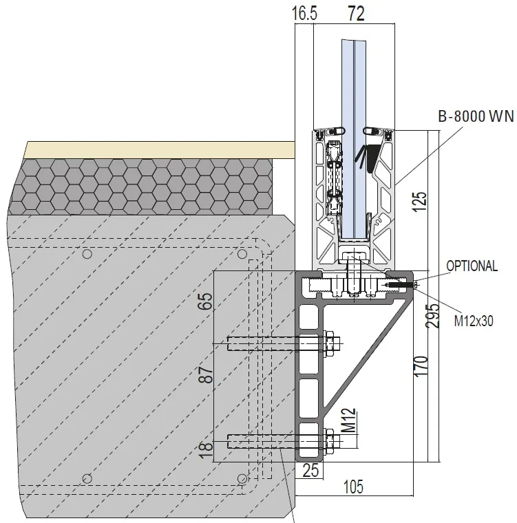 B-8000-WN Turėklų profilis 125×72 mm, 3000 / 6000 mm